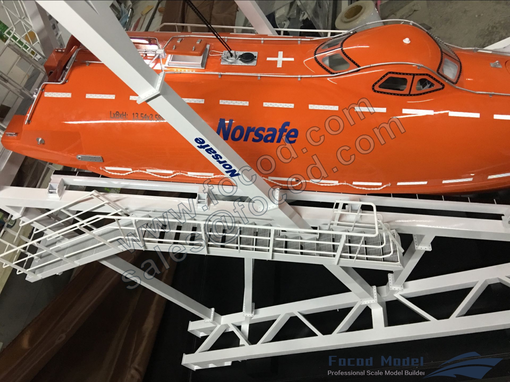 custom made model of Free Fall Liftboat with davit system